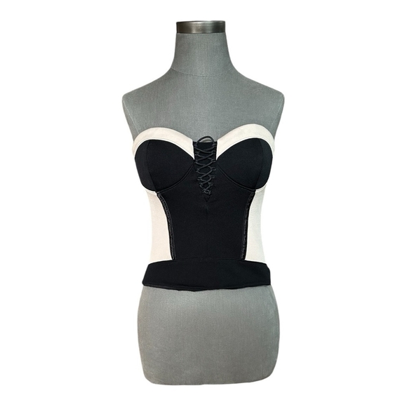 Seduction Sexy Corset Top BEBE Black Ivory Boudoir Zip Back Lingerie Bodysuit - Picture 2 of 7
